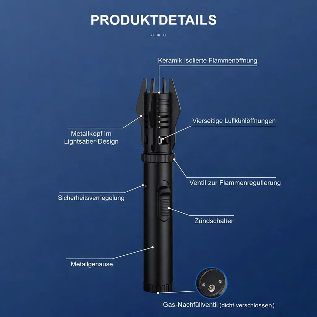Sturmfeuerzeug mit einstellbarer Jetflamme für jedes Wetter