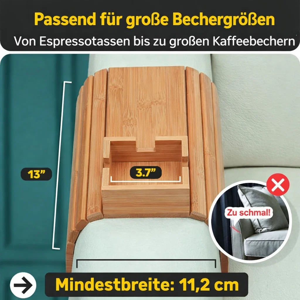 Bambus Armlehnen Tablett — Umweltfreundlicher Becher- und Snackhalter für das Sofa