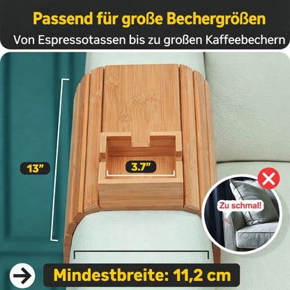 Bambus Armlehnen Tablett — Umweltfreundlicher Becher- und Snackhalter für das Sofa