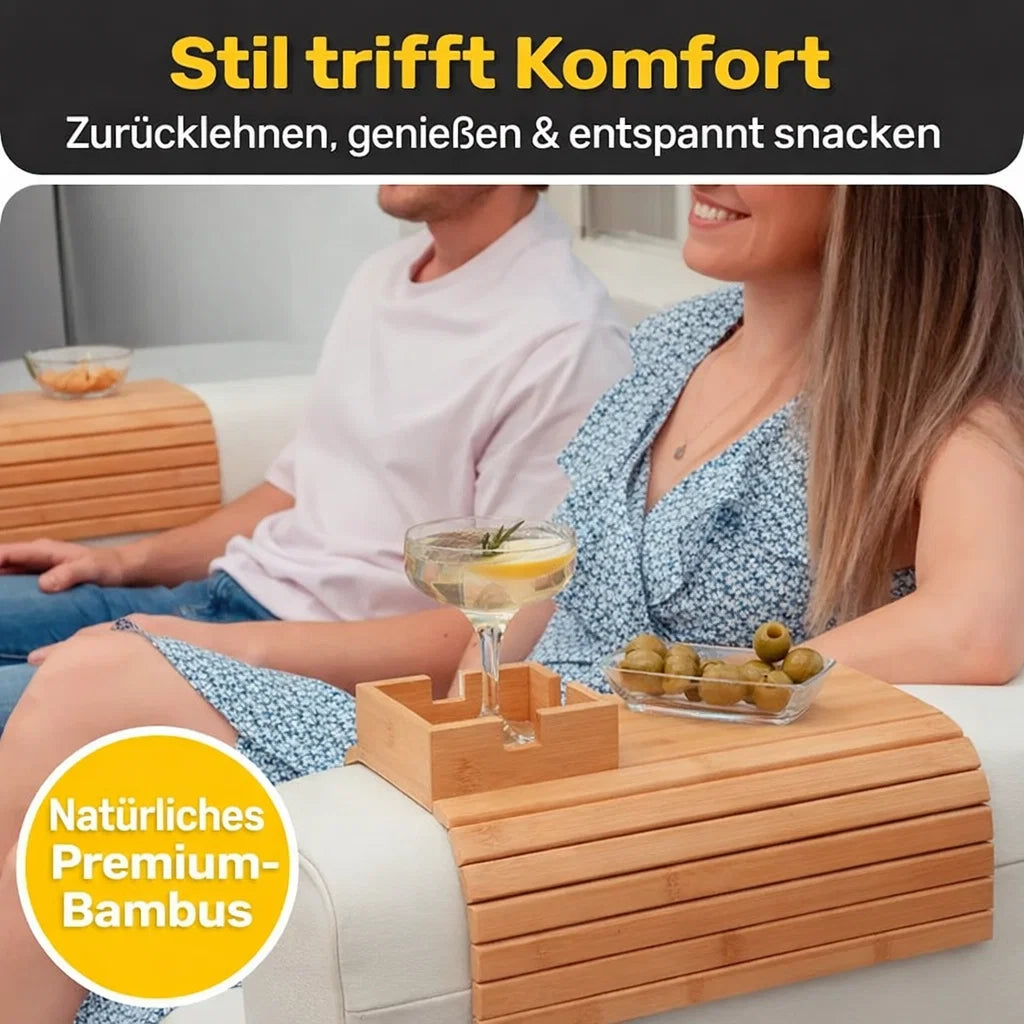 Bambus Armlehnen Tablett — Umweltfreundlicher Becher- und Snackhalter für das Sofa