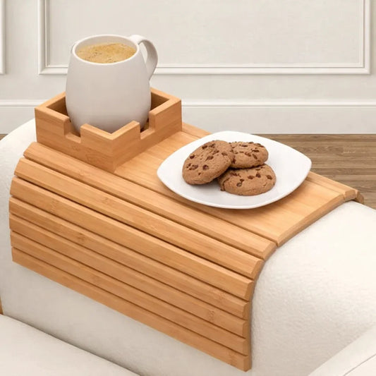 Bambus Armlehnen Tablett — Umweltfreundlicher Becher- und Snackhalter für das Sofa