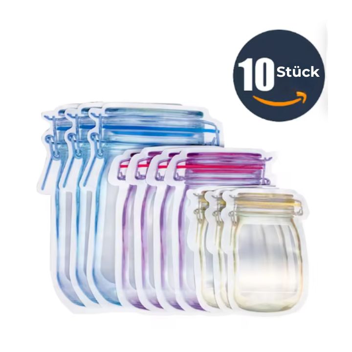 Wiederverwendbare ziplock-beutel im mason-jar-design (10 Stück)