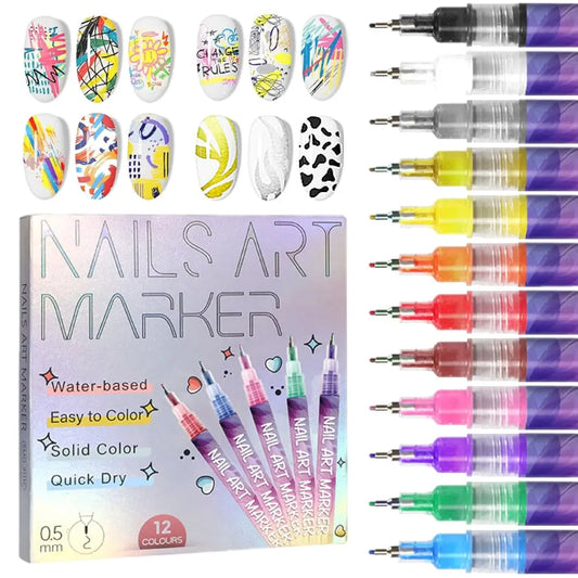 12 Farben Nagelkunst-Stifte — Acryl-Nageldesign-Set mit feiner Spitze Mivoza Deutschland