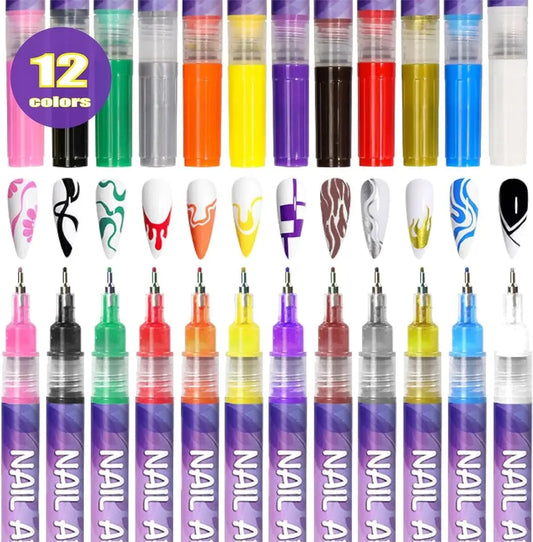 12 Farben Nagelkunst-Stifte — Acryl-Nageldesign-Set mit feiner Spitze Mivoza Deutschland