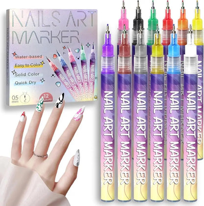 12 Farben Nagelkunst-Stifte — Acryl-Nageldesign-Set mit feiner Spitze Mivoza Deutschland