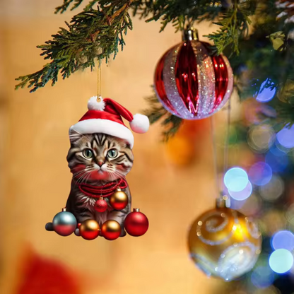 Lustige Katze 2D Acryl Weihnachtsbaum Ornament 2024 (3+2 GRATIS)