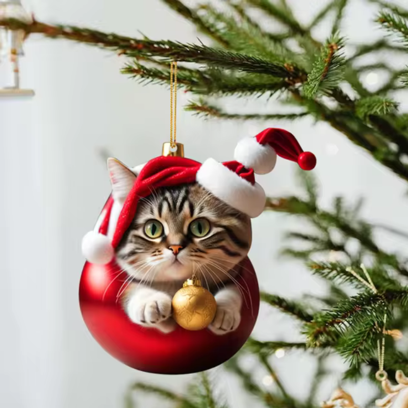 Lustige Katze 2D Acryl Weihnachtsbaum Ornament 2024 (3+2 GRATIS)