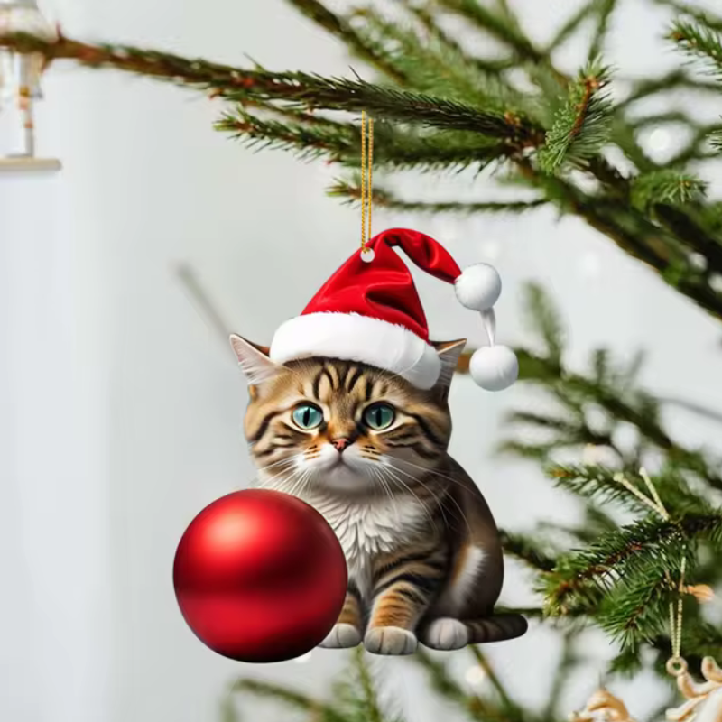 Lustige Katze 2D Acryl Weihnachtsbaum Ornament 2024 (3+2 GRATIS)