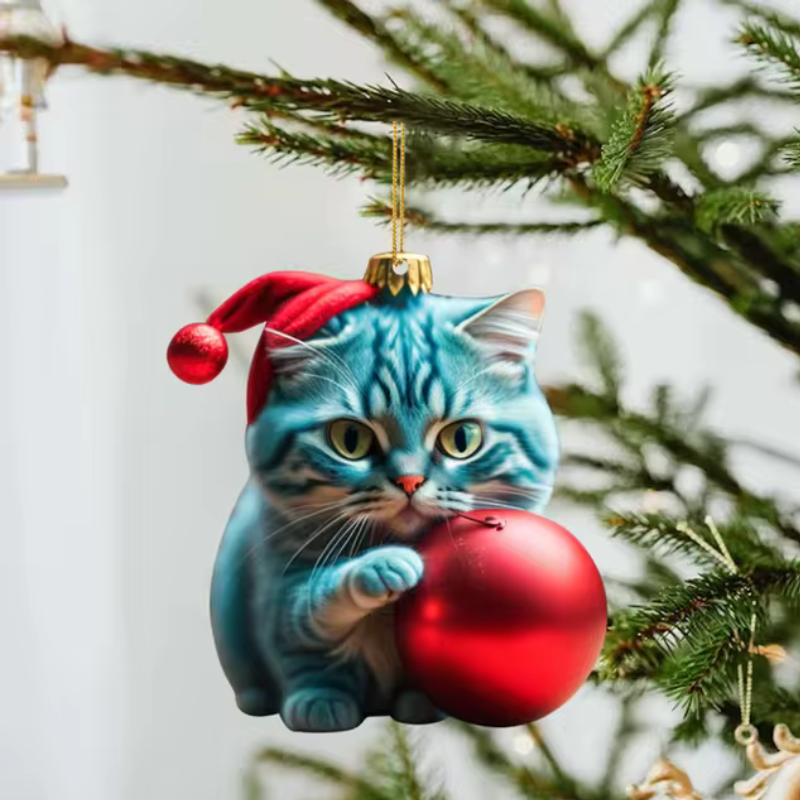 Lustige Katze 2D Acryl Weihnachtsbaum Ornament 2024 (3+2 GRATIS)