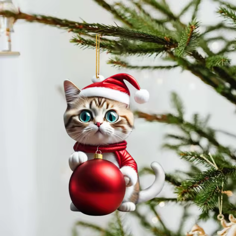 Lustige Katze 2D Acryl Weihnachtsbaum Ornament 2024 (3+2 GRATIS)