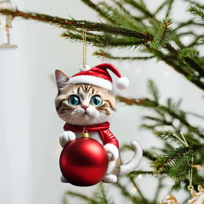 Lustige Katze 2D Acryl Weihnachtsbaum Ornament 2024 (3+2 GRATIS)