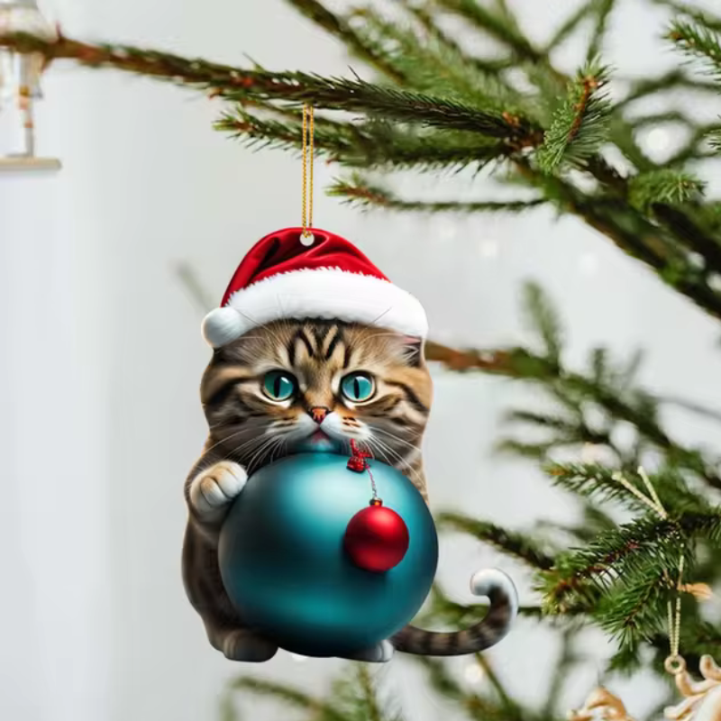 Lustige Katze 2D Acryl Weihnachtsbaum Ornament 2024 (3+2 GRATIS)