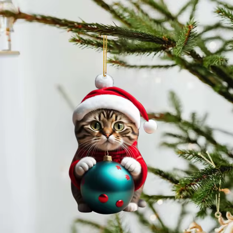 Lustige Katze 2D Acryl Weihnachtsbaum Ornament 2024 (3+2 GRATIS)