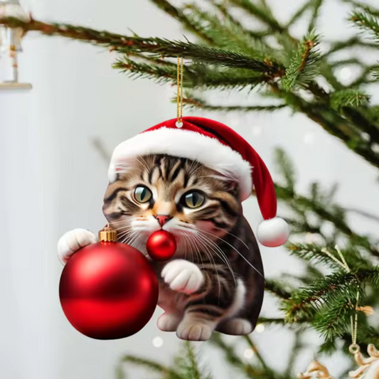 Lustige Katze 2D Acryl Weihnachtsbaum Ornament 2024 (3+2 GRATIS) Mivoza Deutschland