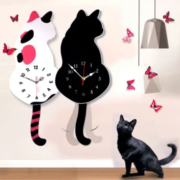 Charmante Katzen-Wanduhr mit schwingendem Schwanz