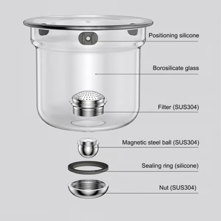 Magnetische Glas-Teekanne mit integriertem Tee-Ei