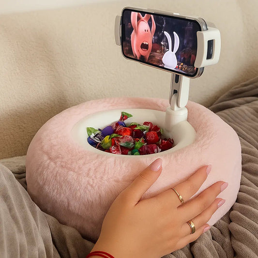 Plüschiger Handy- & Tablet-Halter – Stabiler Halt & Snackschale kombiniert Mivoza Deutschland