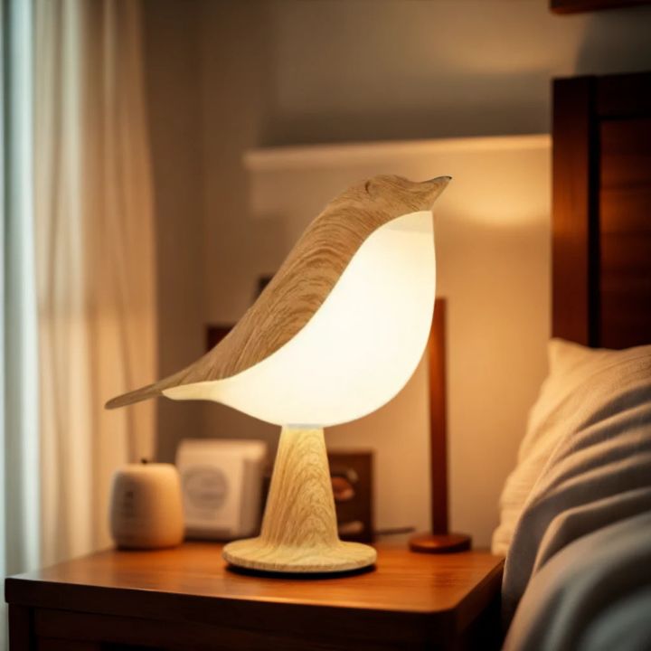 Vogel-Tischlampe aus Holz - dimmbar, mit Touch & Aromadiffusor Mivoza Deutschland