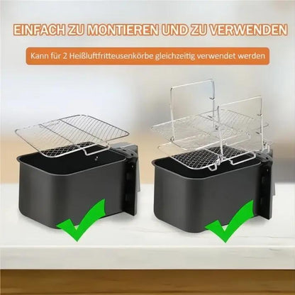 3‑Etagen Edelstahl Airfryer-Rack – Mehr Platz, Gleichmäßig Garen, Ohne Umdrehen! Mivoza Deutschland