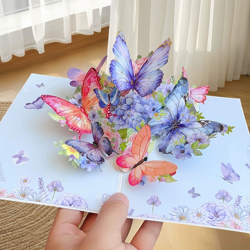 3D Pop-Up Grußkarte – Bunte Schmetterlinge & Gänseblümchen mit Umschlag Mivoza Deutschland