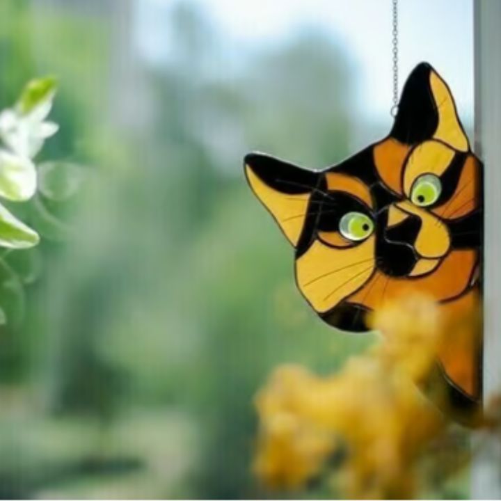 Handgefertigter Katzen-Suncatcher – Fensterdeko mit Stil