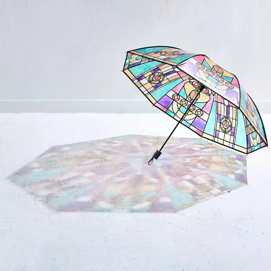 Automatischer Regenschirm – Vintage-Design mit Buntglas und Windschutz Mivoza Deutschland