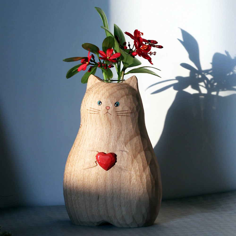 Handgefertigte Katzenvase aus Holz – Einzigartige & Umweltfreundliche Deko Mivoza Deutschland