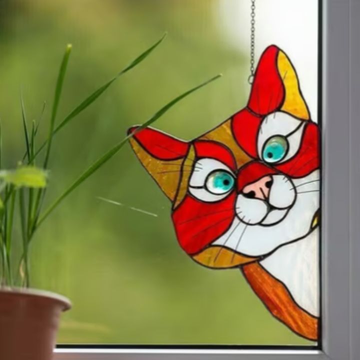 Handgefertigter Katzen-Suncatcher – Fensterdeko mit Stil