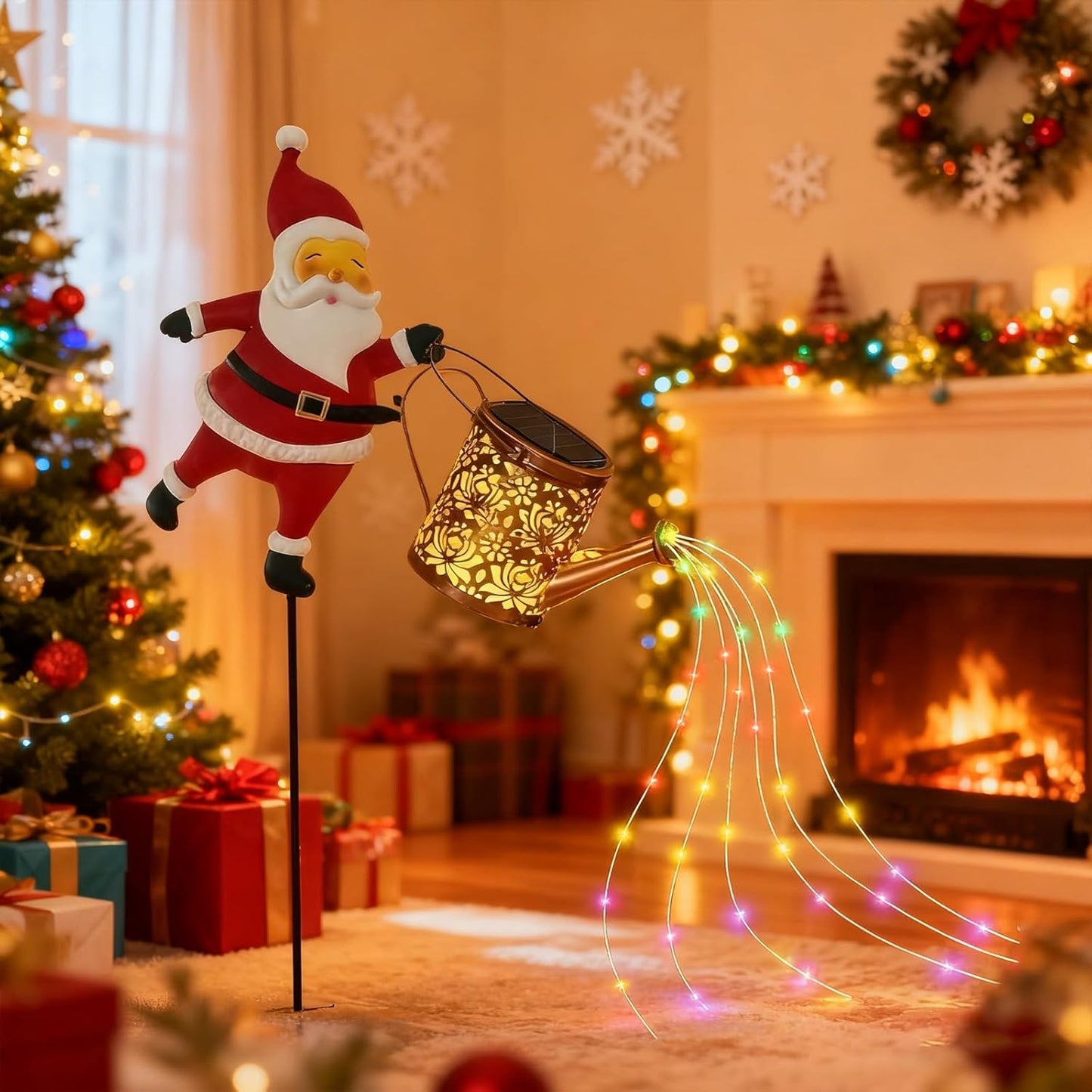 Solar-Weihnachtsmann mit Lichterkette (Mehrfarbig)