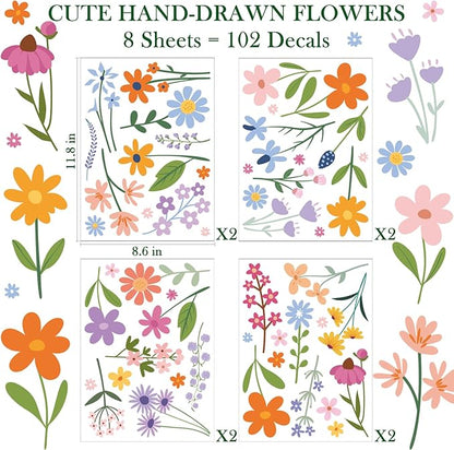 8 Bögen Frühlingshafte Blumen-Wandsticker – 102 selbstklebende Motive für ein frisches Zuhause! Mivoza Deutschland