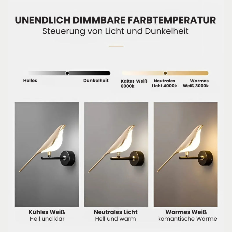 Goldene 360° drehbare Vogel LED Wandleuchte