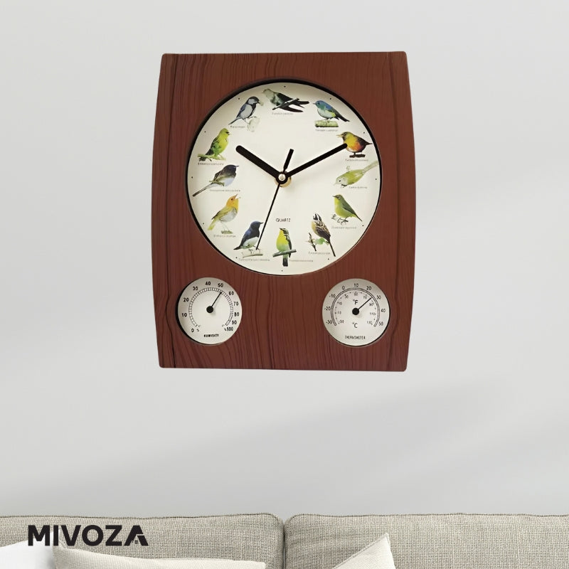 3 in 1 Holzmaserung Singing Bird Wanduhr