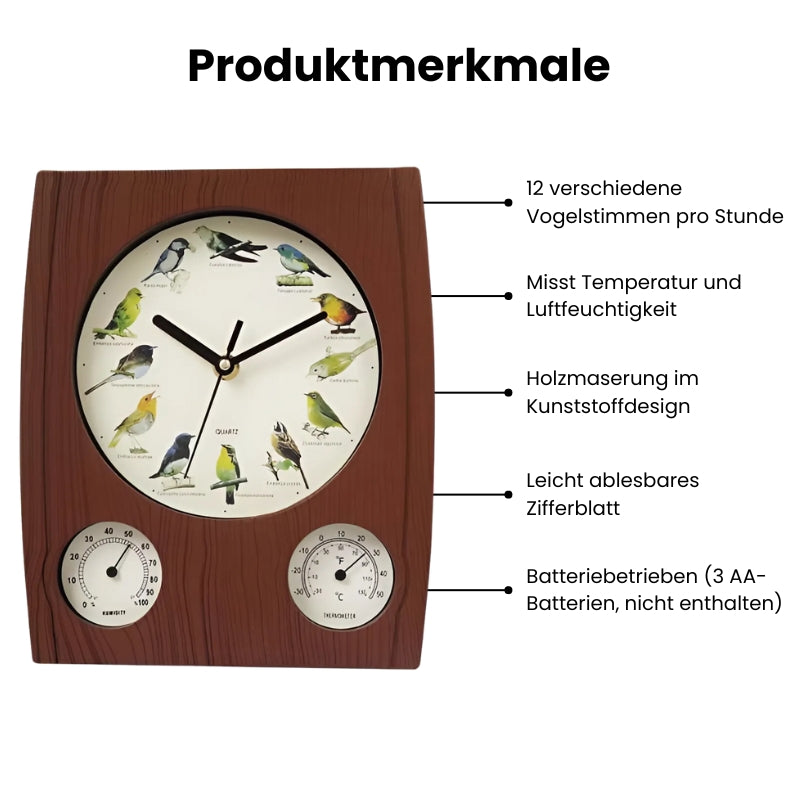 3 in 1 Holzmaserung Singing Bird Wanduhr