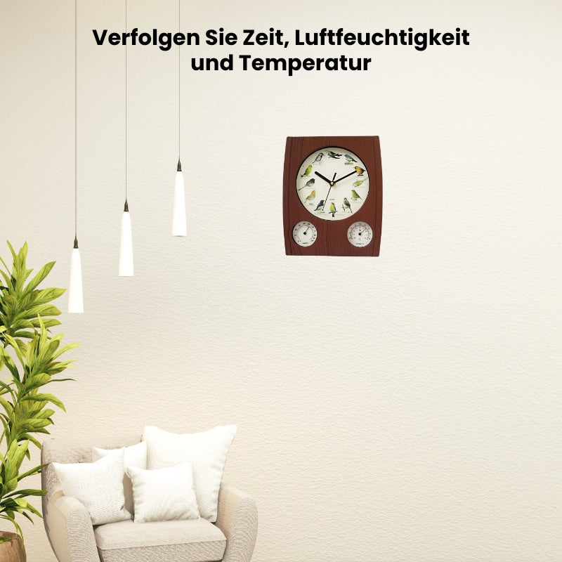 3 in 1 Holzmaserung Singing Bird Wanduhr