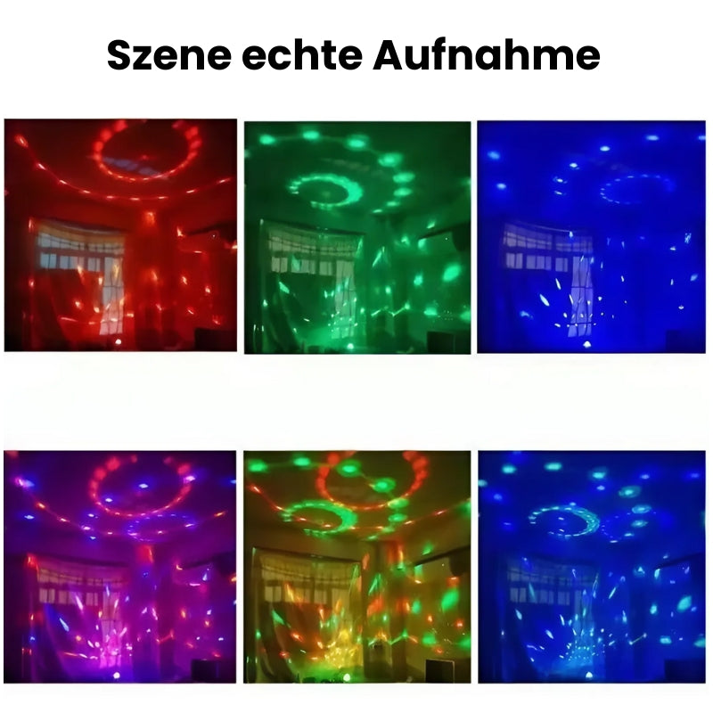 Bunte LED-Partyleuchte mit 360° drehbarem Strahl