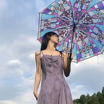 Automatischer Regenschirm – Vintage-Design mit Buntglas und Windschutz Mivoza Deutschland