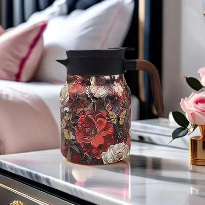 Blumiger Edelstahl-Teekanne mit Sieb - 1000ml Vintage Eleganz Mivoza Deutschland