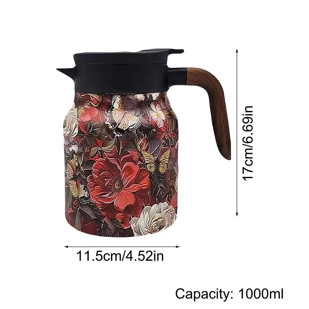 Blumiger Edelstahl-Teekanne mit Sieb - 1000ml Vintage Eleganz Mivoza Deutschland