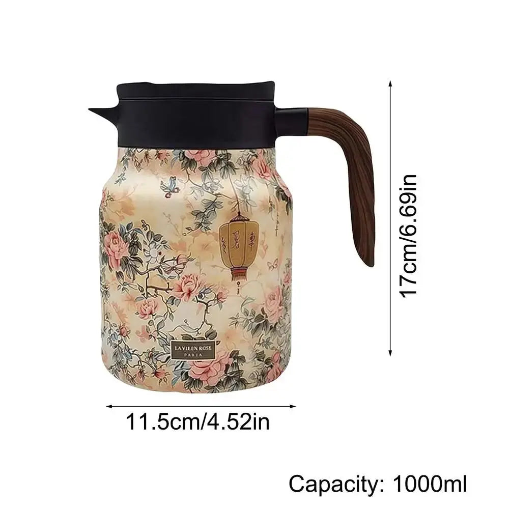 Blumiger Edelstahl-Teekanne mit Sieb - 1000ml Vintage Eleganz Mivoza Deutschland