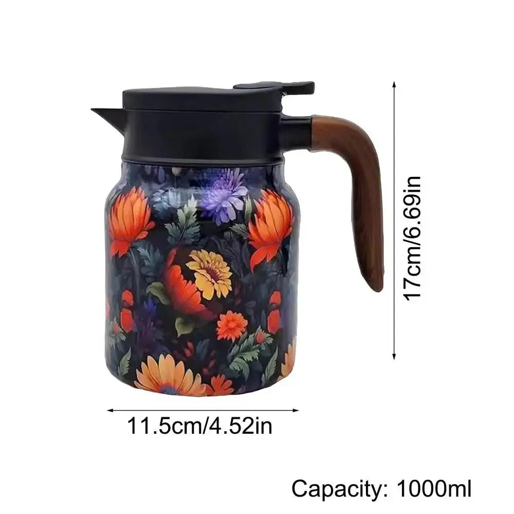 Blumiger Edelstahl-Teekanne mit Sieb - 1000ml Vintage Eleganz Mivoza Deutschland