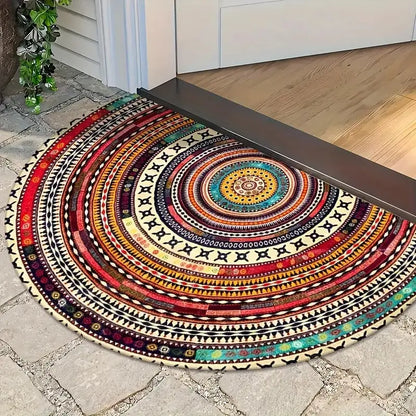 Boho Türmatte Halbkreis — Perfekte Kombi mit bunten Pflanzen im Eingangsbereich Mivoza Deutschland