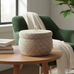 Gewebter Aufbewahrungskorb mit Deckel – Boho Rund Design