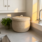 Gewebter Aufbewahrungskorb mit Deckel – Boho Rund Design