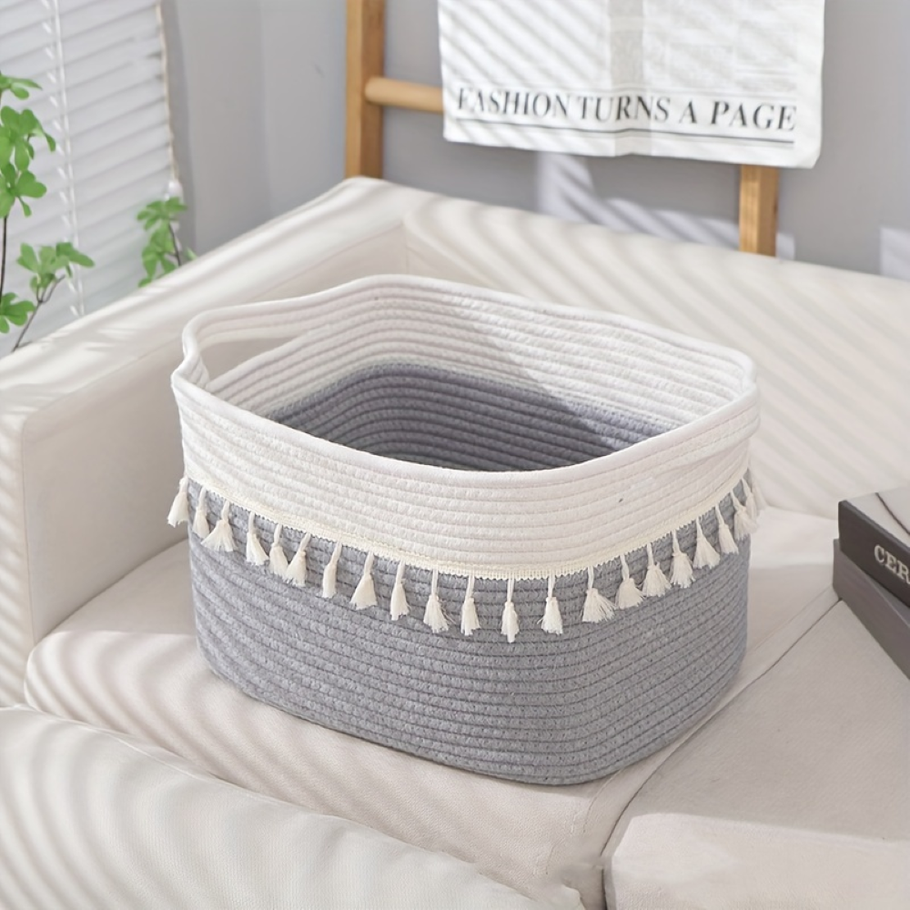 Baumwoll-Aufbewahrungskorb mit Quasten – Dekoratives Boho-Design