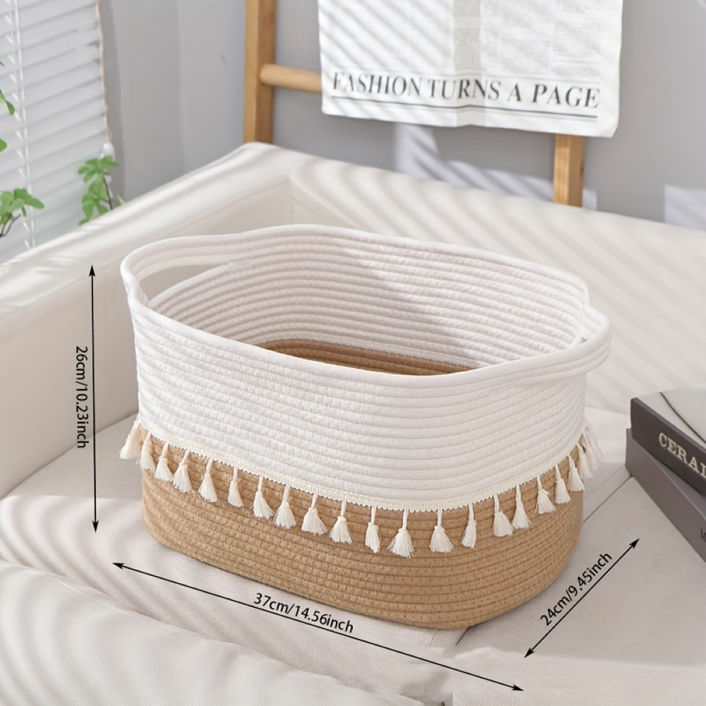 Baumwoll-Aufbewahrungskorb mit Quasten – Dekoratives Boho-Design