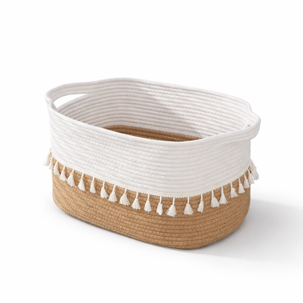 Baumwoll-Aufbewahrungskorb mit Quasten – Dekoratives Boho-Design