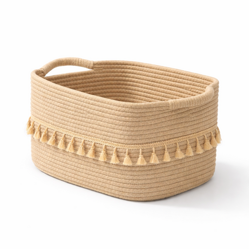Baumwoll-Aufbewahrungskorb mit Quasten – Dekoratives Boho-Design