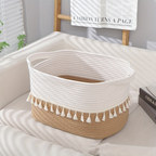 Baumwoll-Aufbewahrungskorb mit Quasten – Dekoratives Boho-Design