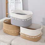 Baumwoll-Aufbewahrungskorb mit Quasten – Dekoratives Boho-Design