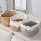 Baumwoll-Aufbewahrungskorb mit Quasten – Dekoratives Boho-Design
